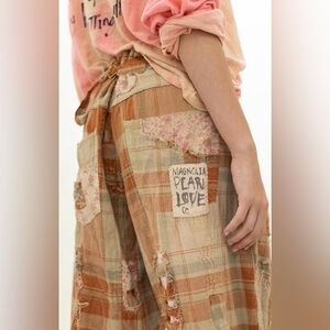 Magnolia Pearl Patchwork Crossroads Plaid Pants Carmel Color Free People Collab